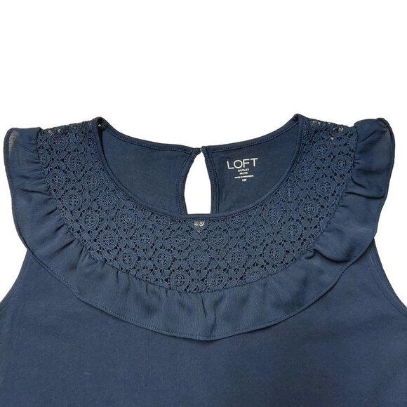 Ann Taylor LOFT Women's Petite Navy Blue Sleeveless Lace Blouse - Picture 3 of 6